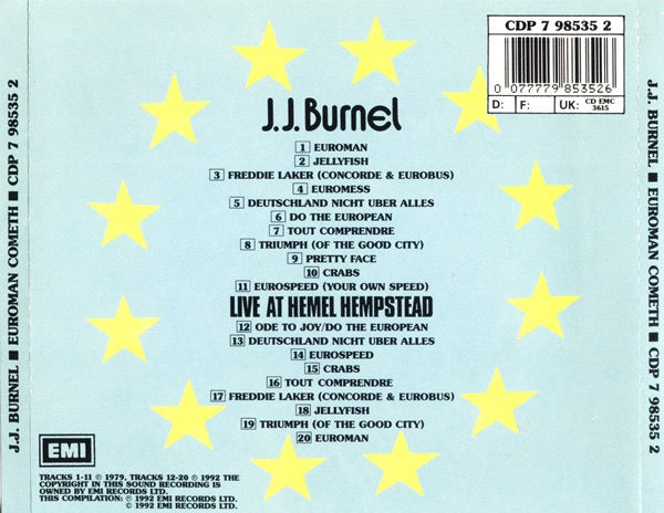 Image of Back Cover of CD - VG+/VG+ - J.J. BURNEL, Euroman Cometh (EMI; CD EMC 3615, UK 1992, Jewel Case), ,  - 2816028C