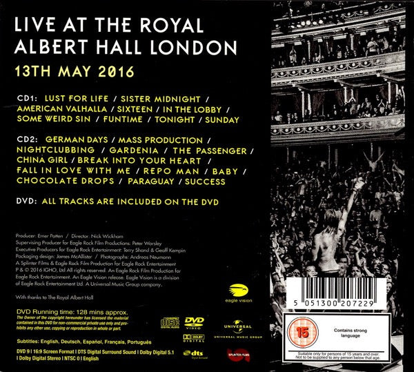 Image of Back Cover of 2xLP - VG+/VG+ - IGGY POP, Post Pop Depression - Live At The Royal Albert Hall (Eagle Vision; EAGDV072, Europe 2016, Quadruple Digipak, Booklet, With DVD), ,  - 2816041C