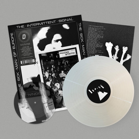 Image of Front Cover of LP - NEW/NEW - THE SICK MAN OF EUROPE, The Intermittent Signal - Dinked Edition (The Leaf Label; BAY 142VD, Europe 2026, Phosphor Plate Translucent Vinyl, Numbered Limited Pressing of 500, Dinked Edition No. 425,  Transparent ‘Roentgenizdat’ 7” flexidisc featuring exclusive bonus track, 500 x 700mm fold-out zine/poster, Printed inner sleeve.), , “Man has such a predilection for systems and abstract deductions that he is ready to distort the truth intentionally, he is ready to deny th