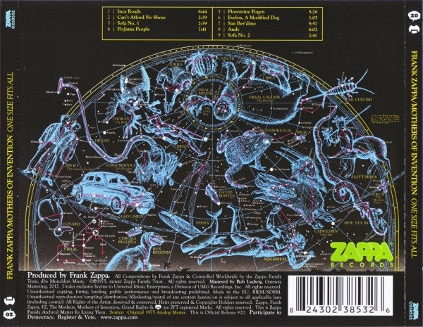 Image of Back Cover of CD - VG+/VG+ - FRANK ZAPPA AND THE MOTHERS OF INVENTION, One Size Fits All (Zappa Records; 0238532, Europe 2012 Reissue, Jewel Case), ,  - 2816053C