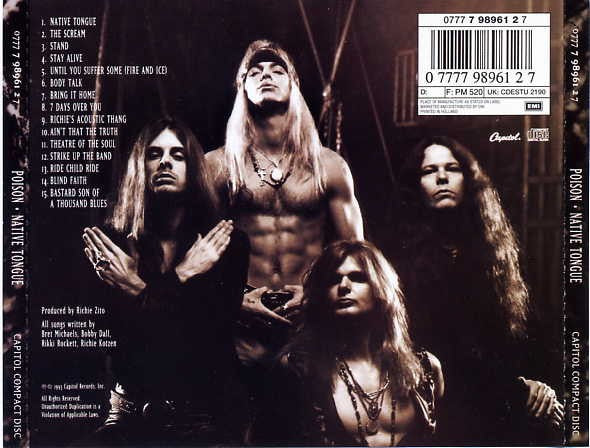 Image of Back Cover of CD - VG+/VG+ - POISON, Native Tongue (Capitol Records; 0777 7 98961 2 7, Europe 1993 Reissue, Jewel Case, Signed Copy), ,  - 2816068C