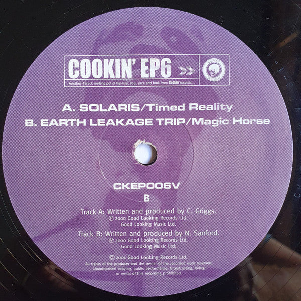 Image of Front Cover of 2x12" - VG/VG+ - VARIOUS, Cookin' EP Volume 6 (Cookin' Records; CKEP006V, UK 2001, Stickered Plain Sleeve), , A Solaris   Timed RealityB Earth Leakage Trip   Magic HorseC Realsid e  HigherD Rolling Stock   The Abdominal Snowman - 2826013E