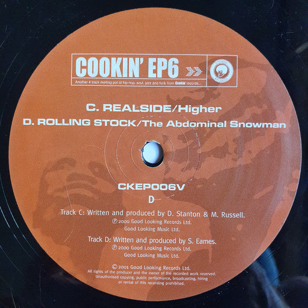 Image of Back Cover of 2x12" - VG/VG+ - VARIOUS, Cookin' EP Volume 6 (Cookin' Records; CKEP006V, UK 2001, Stickered Plain Sleeve), , A Solaris   Timed RealityB Earth Leakage Trip   Magic HorseC Realsid e  HigherD Rolling Stock   The Abdominal Snowman - 2826013E
