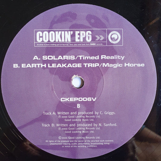 Image of Front Cover of 2x12" - VG/VG+ - VARIOUS, Cookin' EP Volume 6 (Cookin' Records; CKEP006V, UK 2001, Stickered Plain Sleeve), , A Solaris   Timed RealityB Earth Leakage Trip   Magic HorseC Realsid e  HigherD Rolling Stock   The Abdominal Snowman - 2826013E