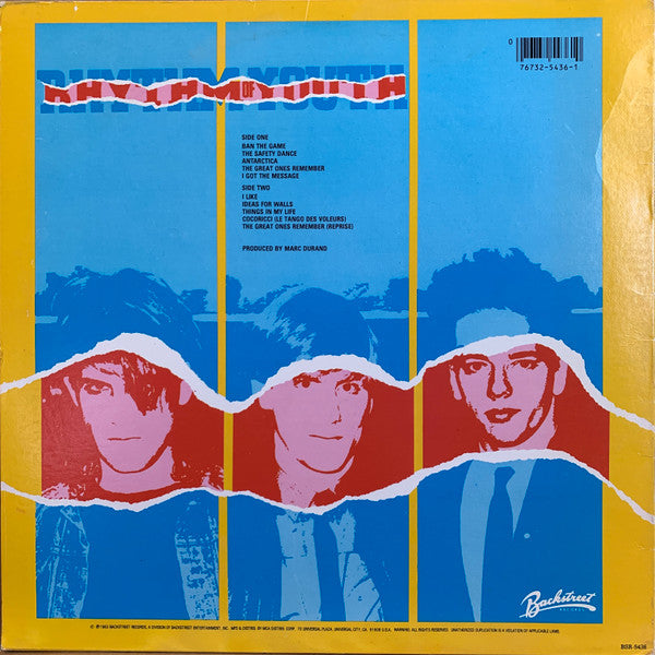 Image of Back Cover of LP - VG+/VG+ - MEN WITHOUT HATS, Rhythm Of Youth (Backstreet Records; BSR-5436, US 1984 Reissue), ,  - 2846027S