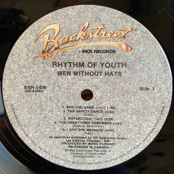 Image of Label Cover of LP - VG+/VG+ - MEN WITHOUT HATS, Rhythm Of Youth (Backstreet Records; BSR-5436, US 1984 Reissue), ,  - 2846027S
