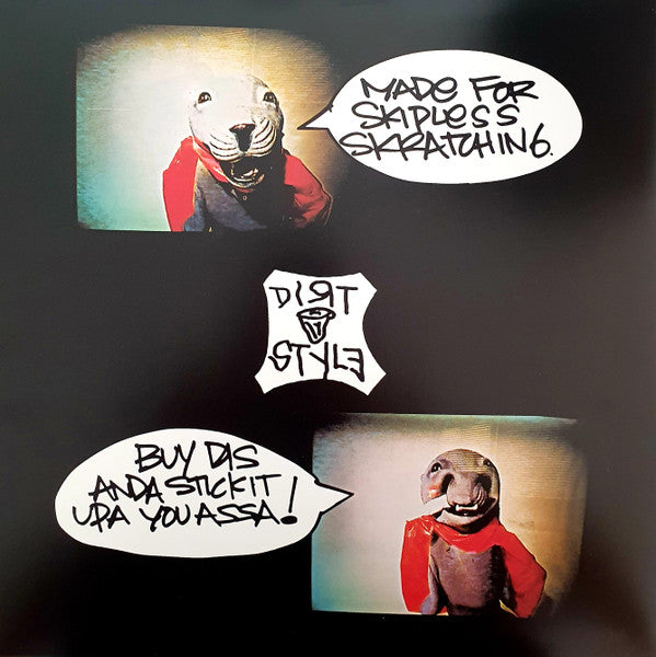 Image of Back Cover of LP - VG+/VG+ - SKRATCHY SEAL, Super Seal Breaks (Dirt Style Records; SEAL002JP, Japan 2021 Reissue, Limited Edition, Highlighter Yellow Vinyl), Disc close to NM but for one tiny cosmetic mark, Q-Bert Alias / Puppet companion of the Invisibl Skratch Piklz and presenter of Turntable TV.SUPER SEAL BREAKS JAPAN 2021 LTD Edition - 2826031E