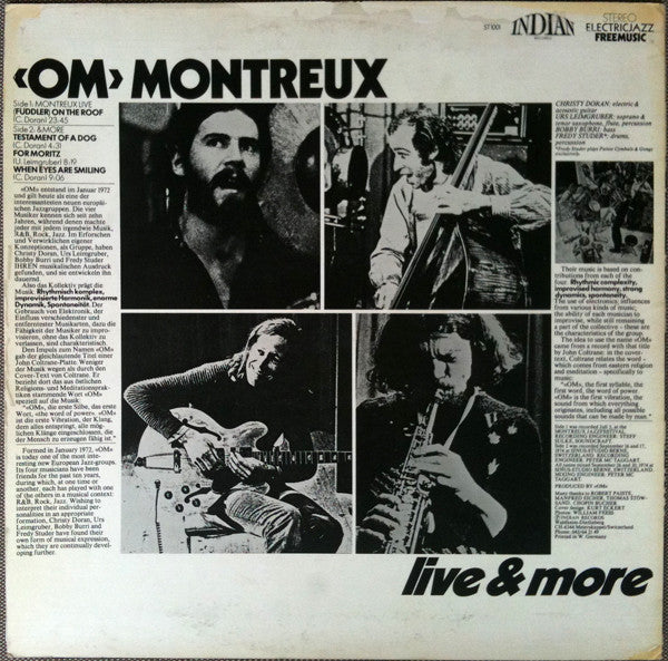 Image of Back Cover of LP - VG/VG+ - OM, Montreux Live & More (Indian Records; ST 1001, Switzerland 1975), Laminate Peeling At Sleeve Edges,  - 2826114E