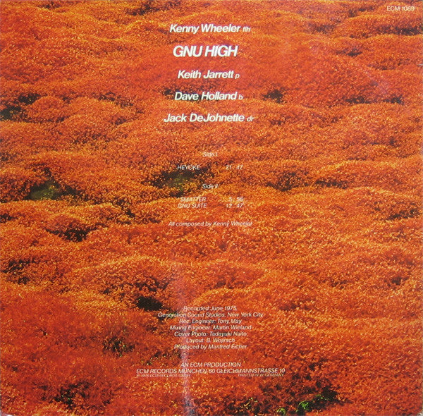 Image of Back Cover of LP - VG+/EX - KENNY WHEELER, Gnu High (ECM Records ; ECM 1069, Germany 1976, Laminated Sleeve), Stickers Stuck to Sleeve,  - 2826111E