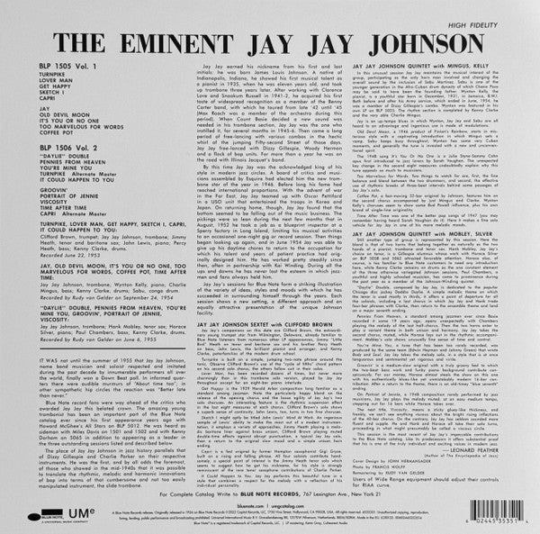 Image of Back Cover of LP - VG+/VG+ - JAY JAY JOHNSON, The Eminent Jay Jay Johnson Volume 1 (Blue Note; 4535351, Worldwide 2022 Reissue, Picture Sleeve, Remastered, Mono, 180 g), ,  - 2826050E