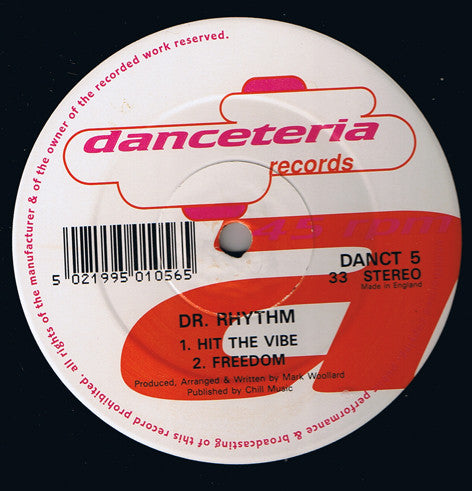 Image of Front Cover of 12" - /VG+ - DR. RHYTHM, Hit The Vibe (Danceteria Records; DANCT 5, UK 1991), pen on label - minor,  - 2846140S