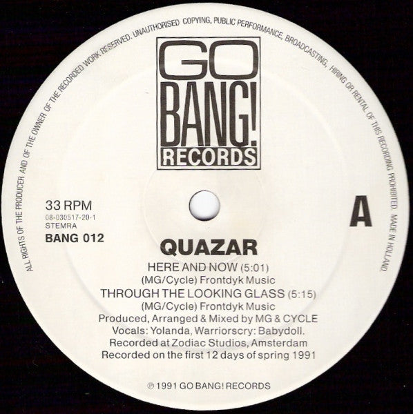 Image of Front Cover of 12" - /VG - QUAZAR, The Spring EP (Go Bang! Records; BANG 012, Netherlands 1991, Plain Sleeve), light marks only. highlighter on labels - minor,  - 2846144S