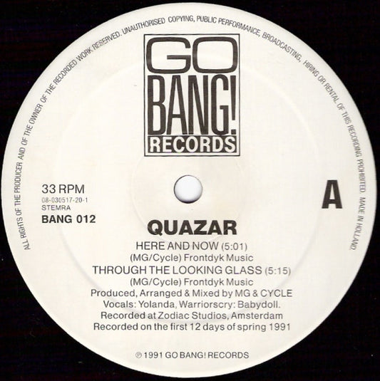 Image of Front Cover of 12" - /VG - QUAZAR, The Spring EP (Go Bang! Records; BANG 012, Netherlands 1991, Plain Sleeve), light marks only. highlighter on labels - minor,  - 2846144S