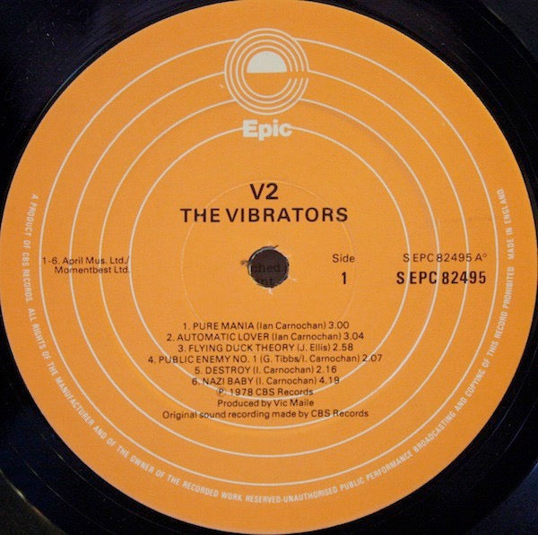 Image of Label Cover of 4614110C: LP - THE VIBRATORS, V2 (Epic; EPC 82495, UK 1978, Inner) Light Marks only.  VG+/VG