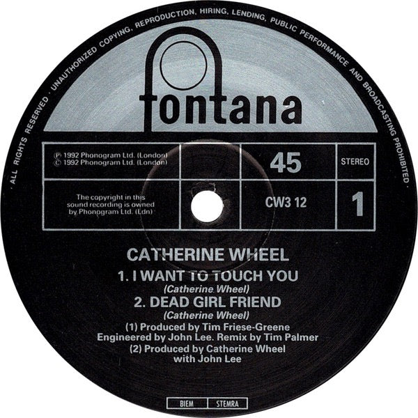 Image of Label Cover of 12" - VG/VG - CATHERINE WHEEL, I Want To Touch You (Fontana; CW 312, UK 1992, Stickered Picture Sleeve), Strong VG,  - 2816109C