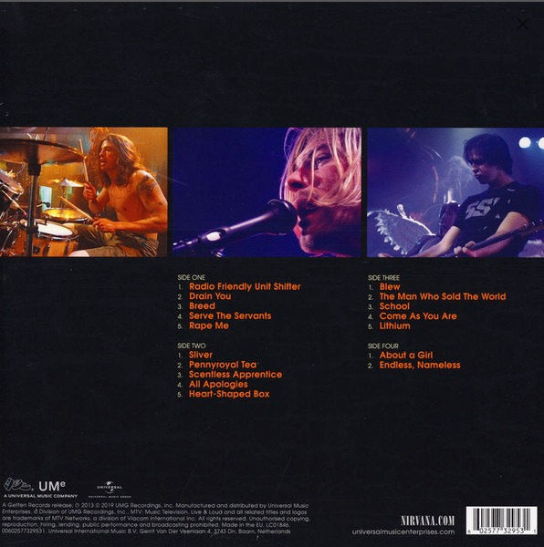 Image of Back Cover of 2xLP - EX/EX - NIRVANA, Live And Loud (Geffen Records; 00028948178711, Europe 2019 Reissue, Gatefold, Insert, 180 Gram Vinyl), Still In Opened Shrinkwrap,  - 2826099E