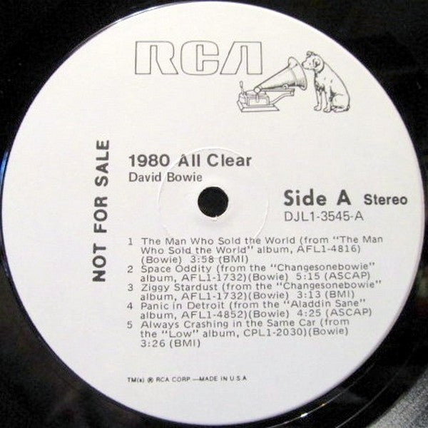 Image of Label Cover of LP - VG/VG - DAVID BOWIE, 1980 All Clear (RCA; DJL1-3545, US 1979, Promo), ,  - 2846175S