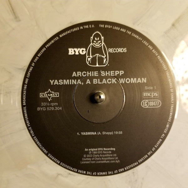 Image of Label Cover of LP - VG+/VG+ - ARCHIE SHEPP, Yasmina, A Black Woman (BYG Records; 529.304, Europe 2023 Reissue, Gatefold, White Marbled Vinyl), ,  - 2816099C