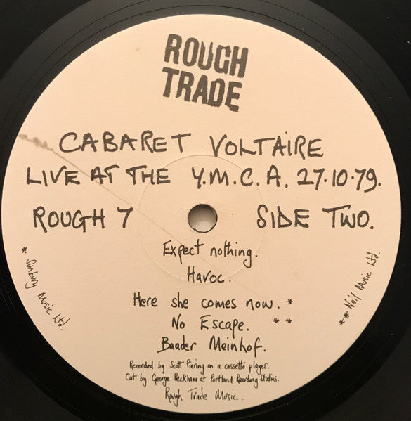 Image of Label Cover of LP - G+/VG+ - CABARET VOLTAIRE, Live At The Y.M.C.A. 27.10.79 (Rough Trade; ROUGH 7, UK 1980 Reissue, Plain Sleeve With Red Stamp), Sleeve Dirty With Split Bottom Seam And Sticker Stuck On Front,  - 2826070E
