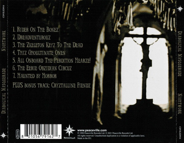 Image of Back Cover of CD - VG+/VG+ - DIABOLICAL MASQUERADE, Nightwork (Peaceville; CDVILED916, Europe 2021 Reissue, Jewel Case), ,  - 2836047E