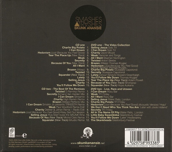 Image of Back Cover of 4xCD - M/M - SKUNK ANANSIE, Smashes & Trashes (Ear Music; 0199338OLT, Europe 2009, Gatefold), SEALED,  - 2836063E
