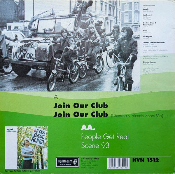 Image of Back Cover of 12" - VG/VG - ST ETIENNE, Join Our Club / People Get Real (Heavenly; HVN 1512, UK 1992, Picture Sleeve), ,  - 2816150C