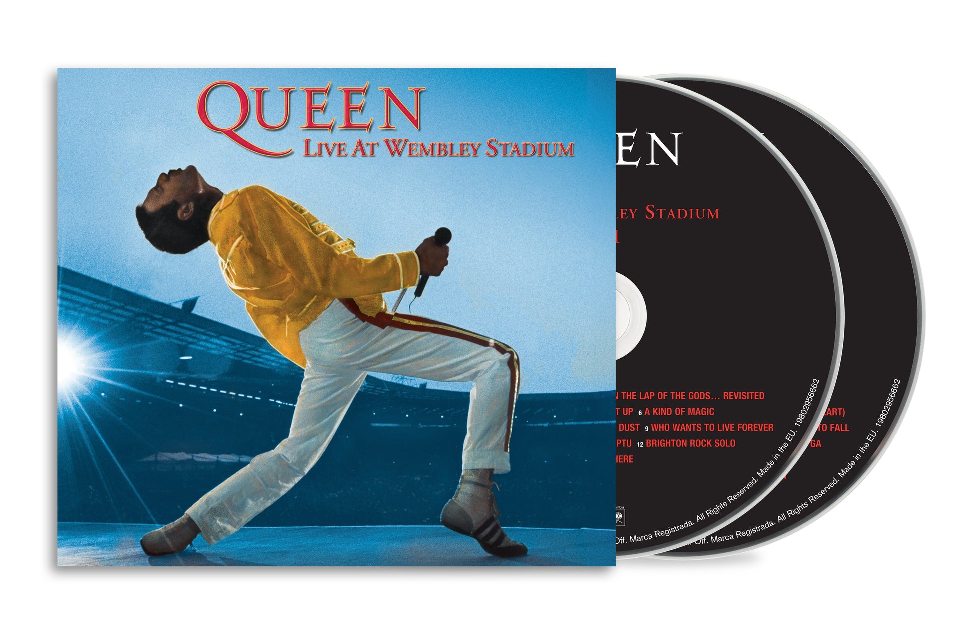 Image of Back Cover of 2xCD - NEW/NEW - QUEEN, Live At Wembley '86 (Sony; 19802956662, UK 2026 Reissue), , Captured at Wembley Stadium on 12 July 1986 during Queen’s triumphant Magic Tour, Live At Wembley ’86 documents the band at full stadium-rock power. From Freddie Mercury’s electrifying command of the crowd to towering versions of “Radio Ga Ga,” “We Are the Champions,” “Bohemian Rhapsody” and “A Kind of Magic,” this essential live set is both a celebration of Queen’s greatest hits and a snapshot of one 