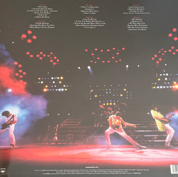 Image of Back Cover of 3xLP - NEW/NEW - QUEEN, Live At Wembley '86 (Sony; 19802956651, UK 2026 Reissue), , Captured at Wembley Stadium on 12 July 1986 during Queen s triumphant Magic Tour, Live At Wembley  86 documents the band at full stadium-rock power. From Freddie Mercury s electrifying command of the crowd to towering versions of  Radio Ga Ga,   We Are the Champions,   Bohemian Rhapsody  and  A Kind of Magic,  this essential live set is both a celebration of Queen s greatest hits and a snapshot of one 