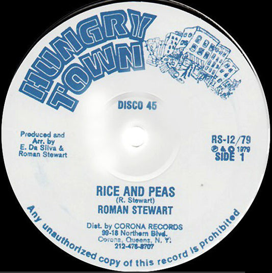 Image of Front Cover of 12" - /VG+ - ROMAN STEWART, Rice And Peas (Hungry Town; RS-12/79, US 2015), Strong VG+ with couple light surface marks.,  - 2846187S