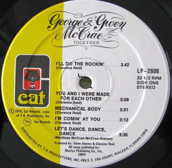 Image of Label Cover of LP - VG/VG - GEORGE & GWEN MCCRAE, Together (Cat; CAT-2606, US 1975, Pasteback Sleeve), Edge wear to sleeve. Writing on label. Light marks to disc.,  - 2816194C