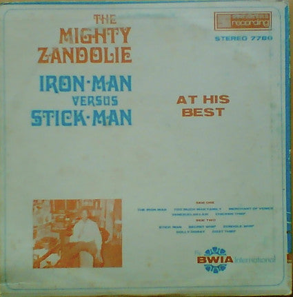 Image of Back Cover of LP - VG/VG - THE MIGHTY ZANDOLIE, Iron Man Versus Stick Man (Strakers Recording; 7780, US 1972, Pasteback Sleeve), ,  - 2826162E