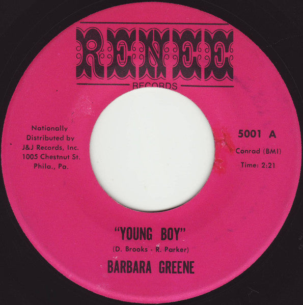 Image of Front Cover of 7" - /VG - BARBARA GREENE, Young Boy / I Should Have Treated You Right (Renee Records; 5001, US 1968 Reissue), ,  - 2816185C