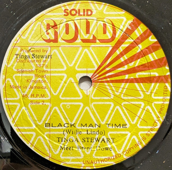 Image of Label Cover of 12" - G+/G+ - TINGA STEWART MEET BRENT DOWE, Black Man Time (Solid Gold ; none, Jamaica 1979, Company Sleeve), Plays G+/VG. Company sleeve in nice condition, close to VG.,  - 2846191S