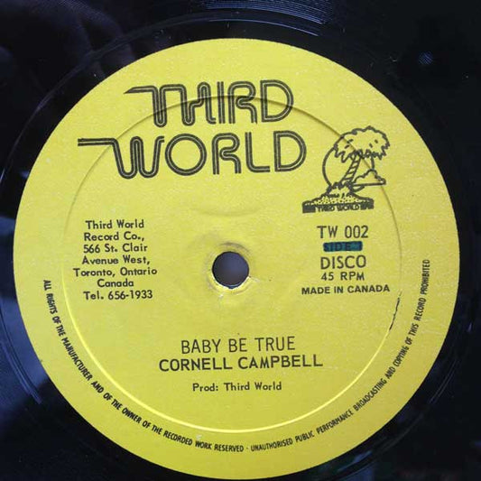 Image of Front Cover of 12" - VG/VG+ - CORNELL CAMPBELL, Baby Be True / The Minstrel (Third World; TW 002, Canada , Picture Sleeve), Company sleeve close to VG+, vinyl in strong VG+.,  - 2846192S
