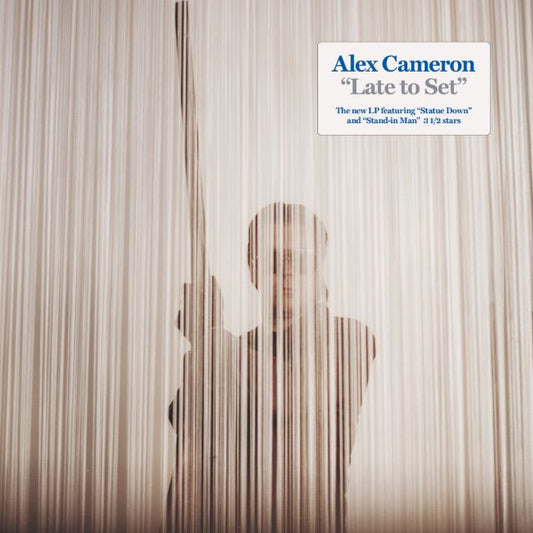 Image of Front Cover of 12" - NEW/NEW - ALEX CAMERON, Late to Set (Diggers Factory; ACLTS001, UK 2026, Black Vinyl), , In January 2025 Alex Cameron exploded his life in a controlled detonation largely ignored by the universe. The charred remains of Cameron’s life fragmented and reassembled into 9 synthetic rock songs detailing his world’s deep confusion and regret. He continues to find pieces of his own reflection in the shattered characters he creates and embodies. The promised Messiah. Agamemnon’s appetit