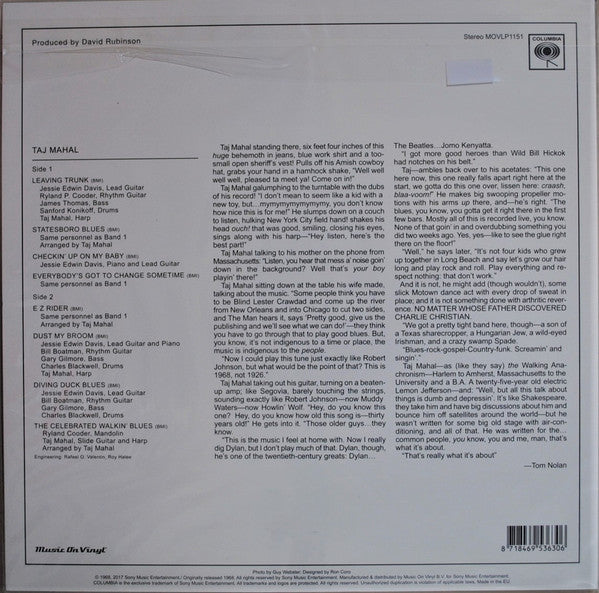 Image of Back Cover of LP - VG+/EX - TAJ MAHAL, Taj Mahal (Music On Vinyl; MOVLP1151, Europe 2017 Reissue, 180 Gram Vinyl), ,  - 2726320E