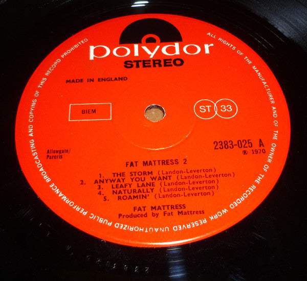 Image of Label Cover of LP - VG+/EX - FAT MATTRESS, Fat Mattress II (Polydor ; 2383-025, UK 1970, Laminated Sleeve), Lovely Copy,  - 2826200E
