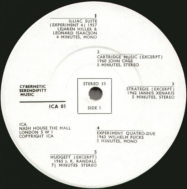 Image of Label Cover of LP - VG+/VG - VARIOUS ARTISTS, Cybernetic Serendipity Music (ICA ; ICA 01, UK 1968, Laminated Flipback Sleeve), Strong VG, Ring Wear On Rear Sleeve,  - 2826197E
