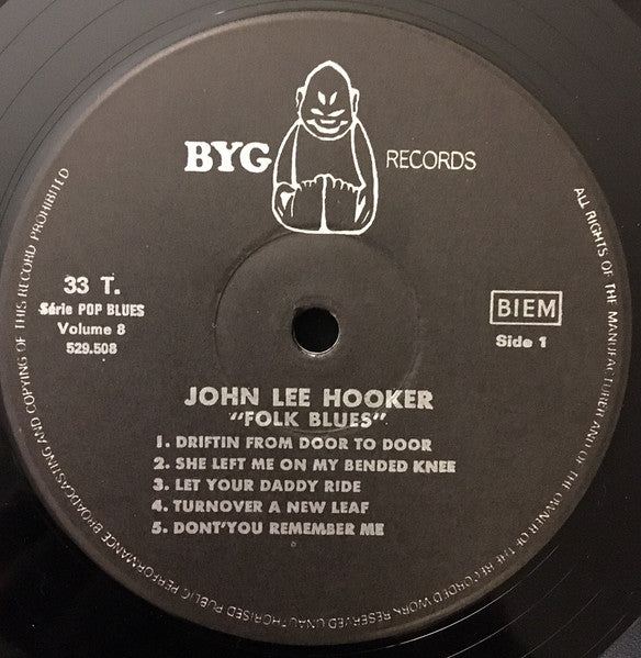 Image of Label Cover of LP - VG/VG - JOHN LEE HOOKER, Folk Blues - Pop Blues Vol 8 (BYG Records; 529 508, France , Laminated Sleeve), ,  - 2826223E