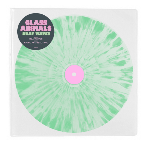 Image of Front Cover of 7" - NEW/NEW - GLASS ANIMALS, Heat Waves (Polydor; 7591886, Europe 2025, Clear and Green Splatter Vinyl), , 5 years of HEAT WAVES. Lets party with a very limited 7" splatter vinyl. On the b side is a cover from the same era…never before pressed to vinyl…my lockdown version of young and beautiful by lana del rey :)  - 9407173C