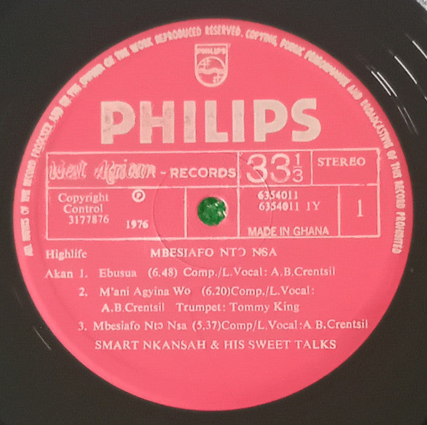 Image of Label Cover of LP - F/G+ - SWEET TALKS, Mbesiafo Nto Nsa (Philips-West African Red Labels; 6354 011, Ghana 1976), Damage To Sleeve Opening, Split Spine, Heavy Edge And Ring Wear,  - 2826193E