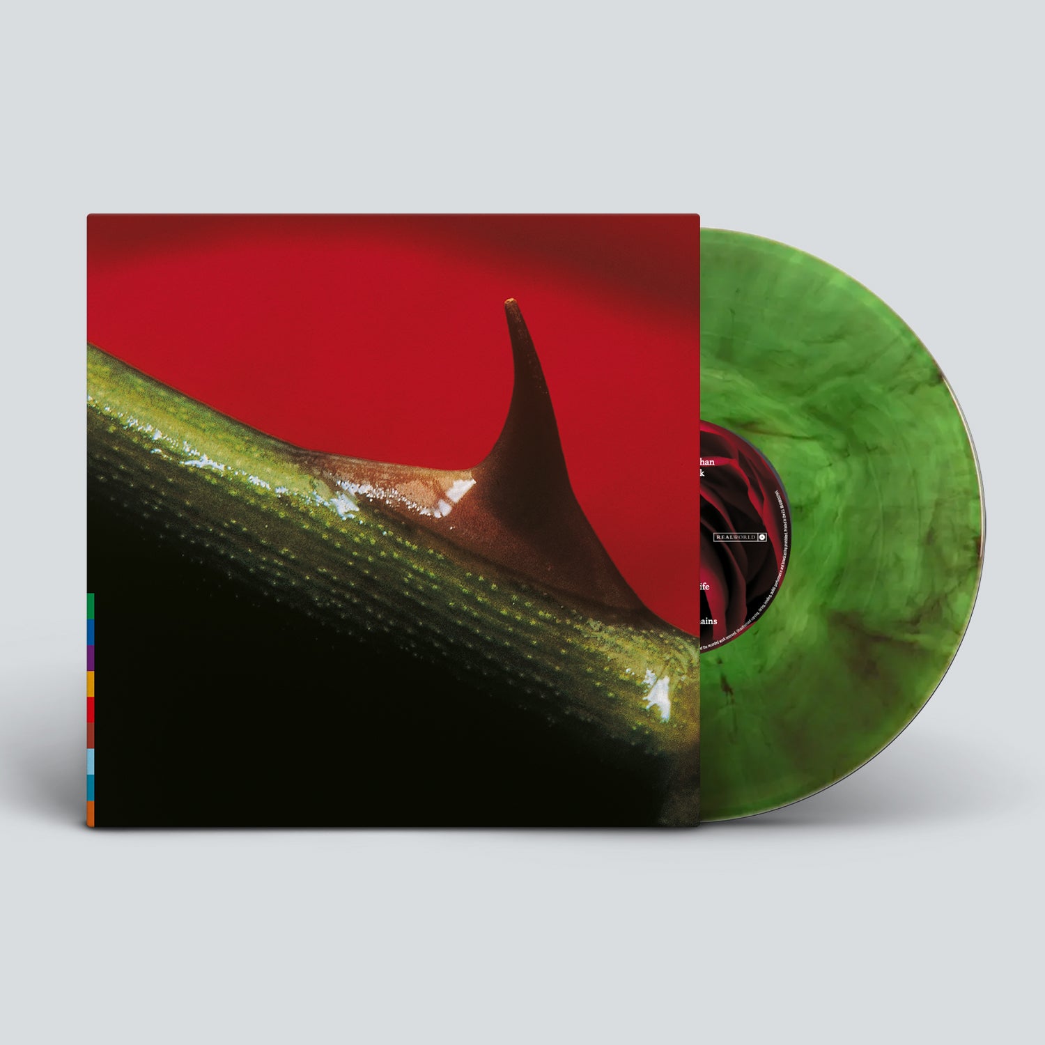Image of Back Cover of LP - NEW/NEW - NUSRAT FATEH ALI KHAN & MICHAEL BROOK, Night Song - 30th Anniversary Edition (Real World Records; LPRW50X, Europe Reissue, Rose Leaf Green Vinyl), , Celebrating the 30th anniversary of its original release, Night Song returns in a special edition on rose leaf green coloured vinyl. A Grammy nominee, the album captures the extraordinary meeting of the legendary Nusrat Fateh Ali Khan and Canadian guitarist, producer and composer, Micheal Brook, whose atmospheric soundscape