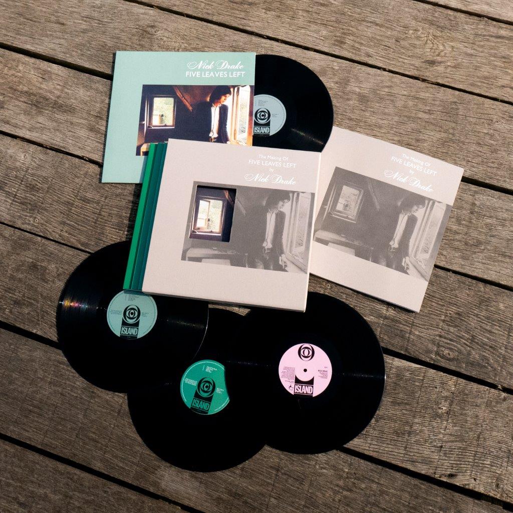 Image of Front Cover of 4xLP - NEW/NEW - NICK DRAKE, The Making of Five Leaves Left (Universal; 7762691, Europe 2026, Card Sleeve, 60 Page Book), , he Making Of Five Leaves Left tells the story of how Nick Drake s debut album  Five Leaves Left  came to be released in 1969. This Nick Drake Estate authorised 4CD edition comprises over 30 unaccompanied demos, studio outtakes and previously unheard songs from the sessions, plus the original Joe Boyd produced album. Accompanied by a 60 page book written by Neil 