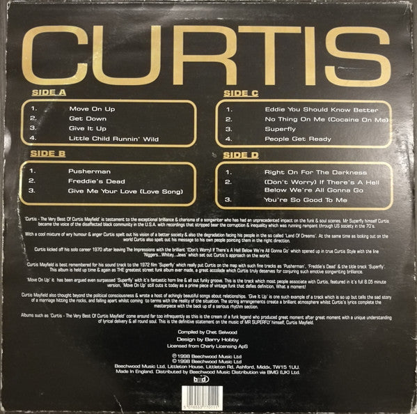 Image of Back Cover of 2xLP - G+/VG - CURTIS MAYFIELD, Curtis - The Very Best Of Curtis Mayfield (Beechwood Music ; Curtis LP1, UK 1998), Strong VG, Edge and Ring Wear,  - 2826180E