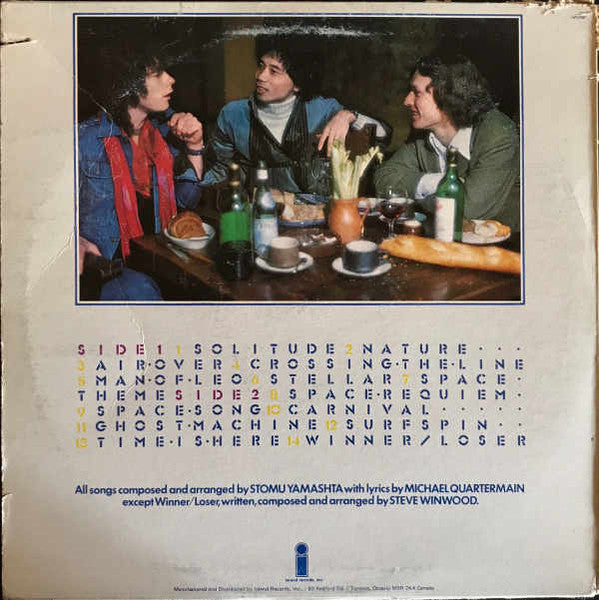 Image of Back Cover of LP - VG/VG+ - STOMU YAMASHTA / STEVE WINWOOD / MICHAEL SHRIEVE, Go (Island Records With Rim Text; ILPS 9387, Canada 1976), Cut-out (corner cut & notched).,  - 2816157C