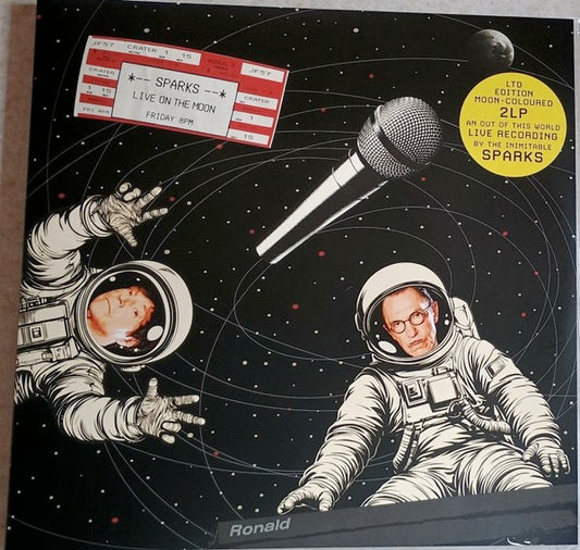Image of Front Cover of 2xLP - NEW/NEW - SPARKS, Sparks Live On The Moon (Transgressive; TRANS971X, Worldwide 2026, Gatefold, Indie Exclusive, Moon Coloured Marble Silver), , Following last year's world tour, Sparks were invited to perform a one-off show on the  Moon - the frst band in history to do so! Includes an introduction and outro from Cate Blanchett, who accompanied the band on their lunar trip. - 3616333C