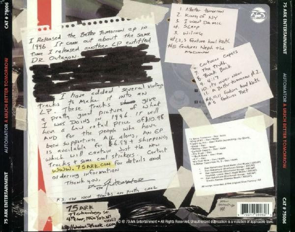 Image of Back Cover of CD - VG/VG - AUTOMATOR, A Much Better Tomorrow (75 Ark; 75006, US 2000, Card Slipcase with Digipak inside), Shelf Wear,  - 2816125C