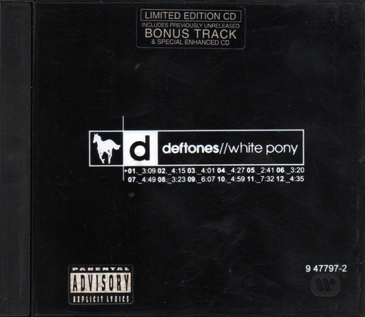 Image of Front Cover of CD - VG+/VG+ - DEFTONES, White Pony (Maverick; 9 47797-2, UK & Europe 2000, Jewel Case, Booklet & Insert, Limited Edition  Number 03440), Promo Stamp on Reverse,  - 2816236C