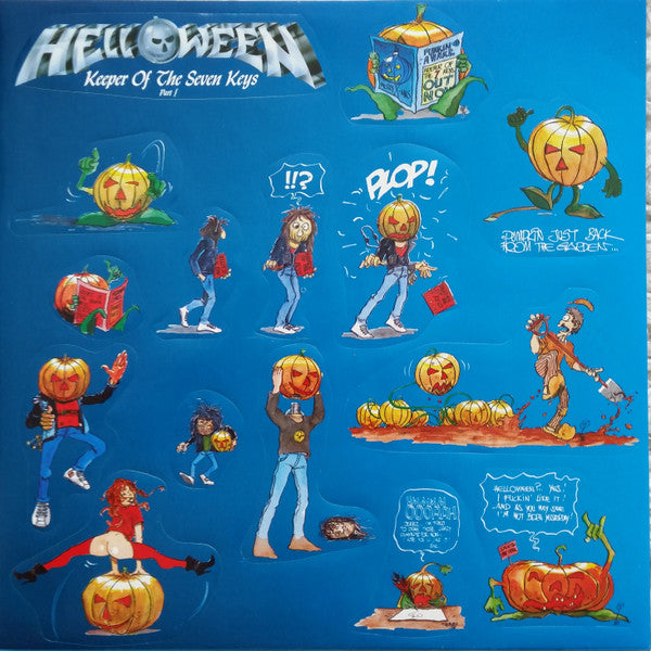 Image of Back Cover of LP - VG/VG+ - HELLOWEEN, Keeper Of The Seven Keys (Part I) (Noise International; N 0057-9, Germany 1988, Sticker Set, Picture Disc), Stickers are intact (although sheet is missing a corner). Sleeve has several small creases, small sticker removal mark.,  - 2826258E
