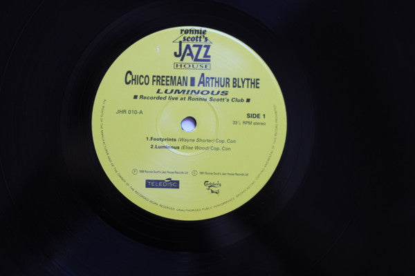 Image of Label Cover of LP - VG/VG - CHICO FREEMAN - ARTHUR BLYTHE, Luminous (Ronnie Scott's Jazz House; JHR010, UK 1991 Reissue), Disc strong VG, light marks only. Sleeve has light bend to top R corner, still in opened shrink,  - 2826283E